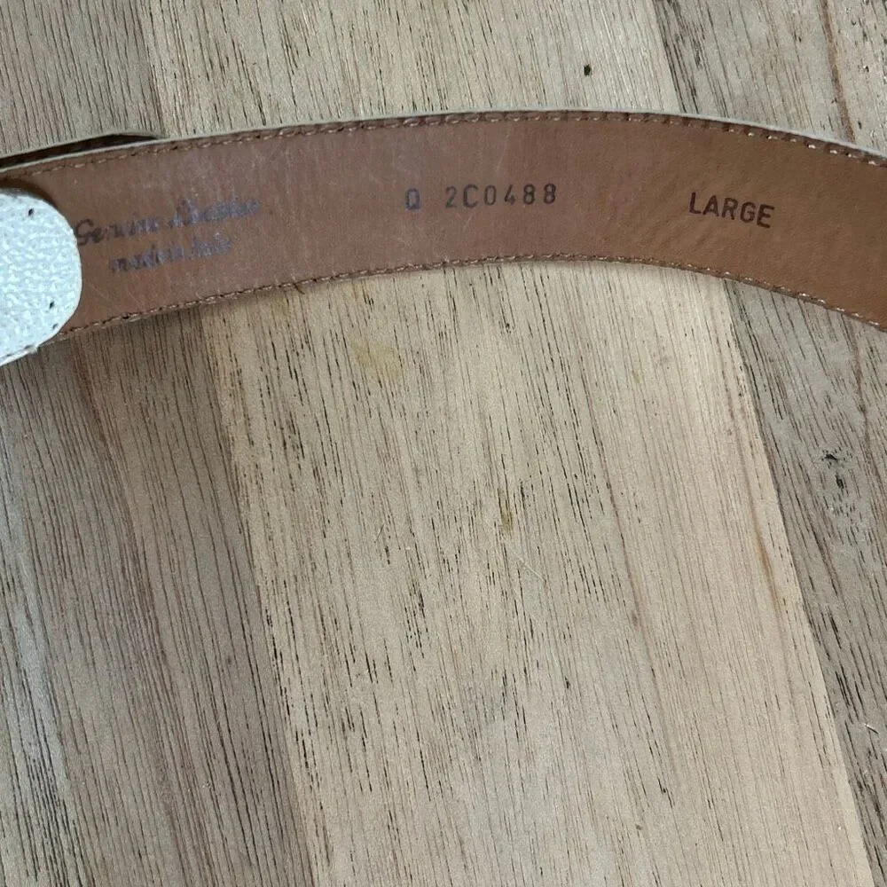 Vintage Beige genuine leather beige wide belt size S with gold buckle made in It